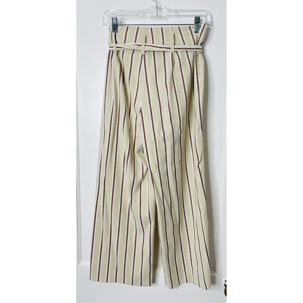 Ann Taylor Factory Womens Sz 6 Wide Leg Pants Stripes Tan Brown White Tie Waist - Picture 4 of 12